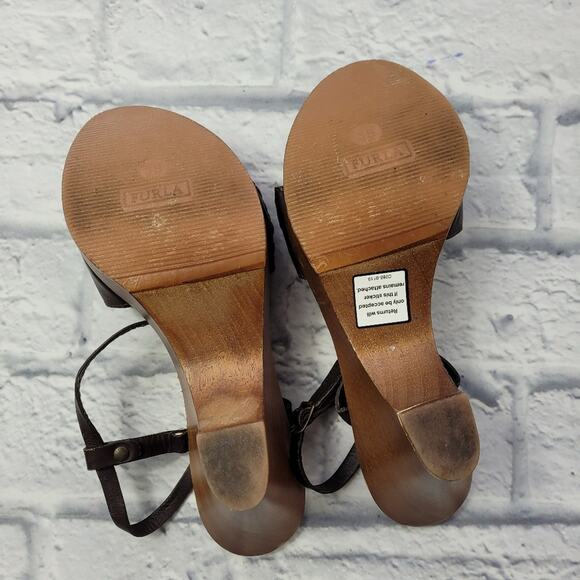 Furla Brown Leather Braided Slingback Studded Platform Sandals size 38 - Picture 10 of 16